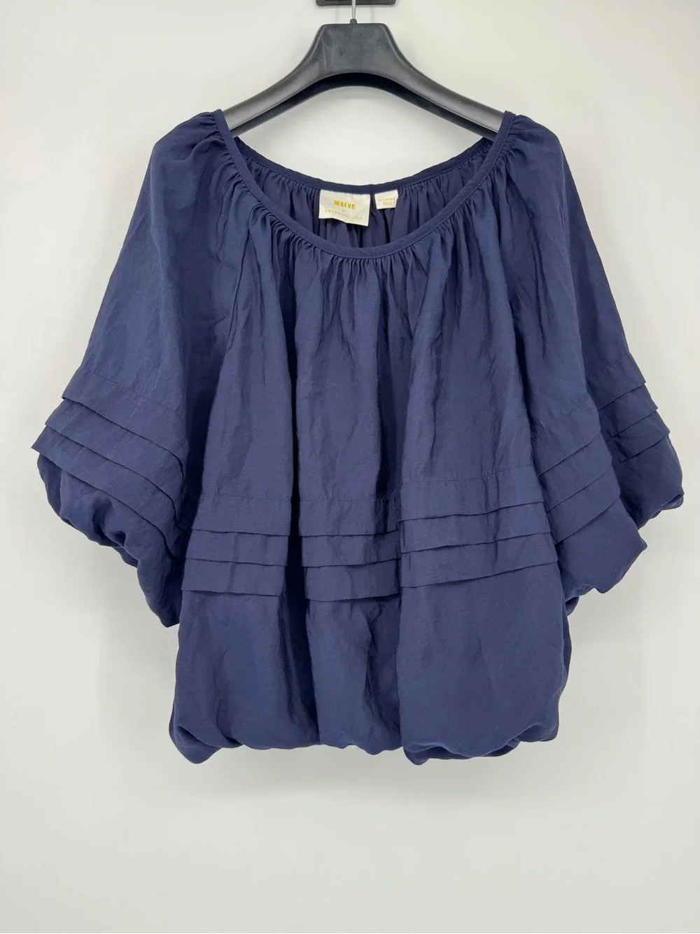 Anthropologie Navy Pintuck Puff-Sleeve Blouse - Picture 2 of 6